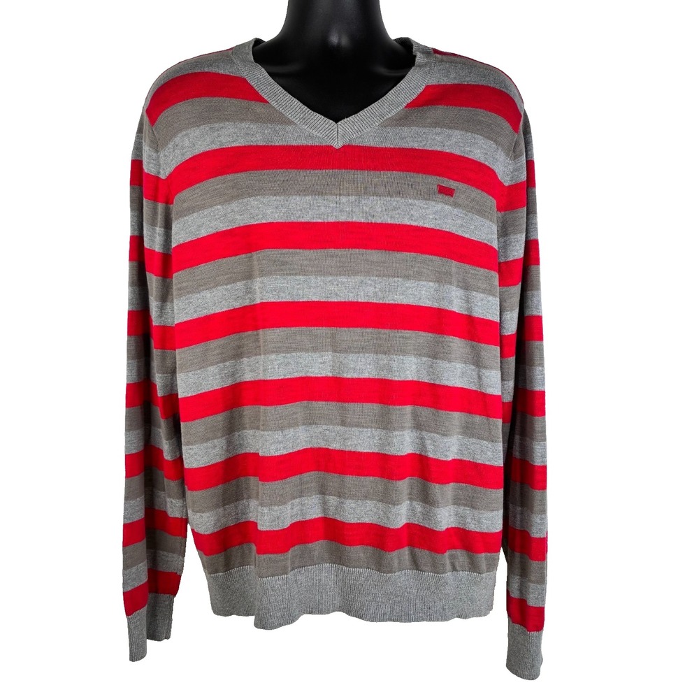 Levis Mens Sweater Multicolor‎ Size XL Pullover V Neck Long Sleeve Logo Striped